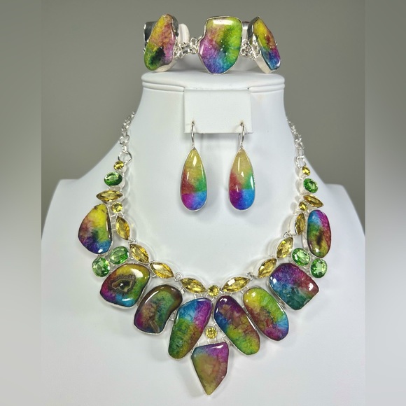 Rainbow 🌈 Solar Quartz 925 Large Gemstone Necklace & Bracelet ONLY #A22 - Picture 1 of 12